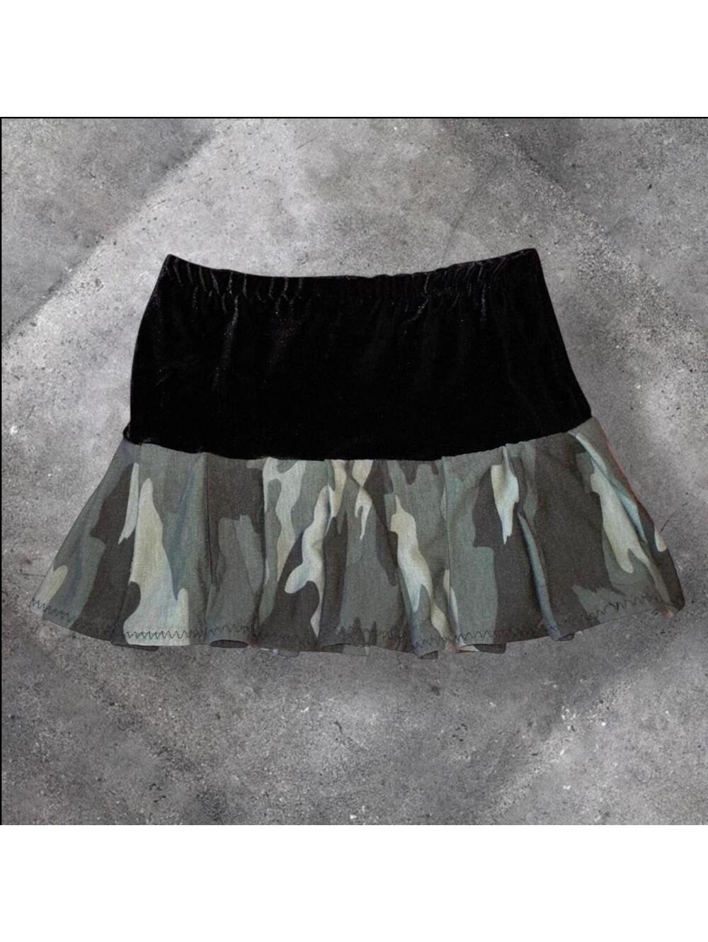 camo & velvet pleated micro mini skirt, XXS/XS - Picture 2 of 2